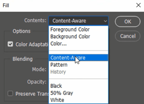 Content Aware fill for Remove Object
