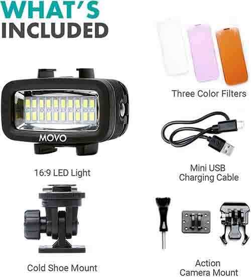 Movo LED-WP Underwater High-Power Rechargeable LED Video Light with Action Camera Mount
